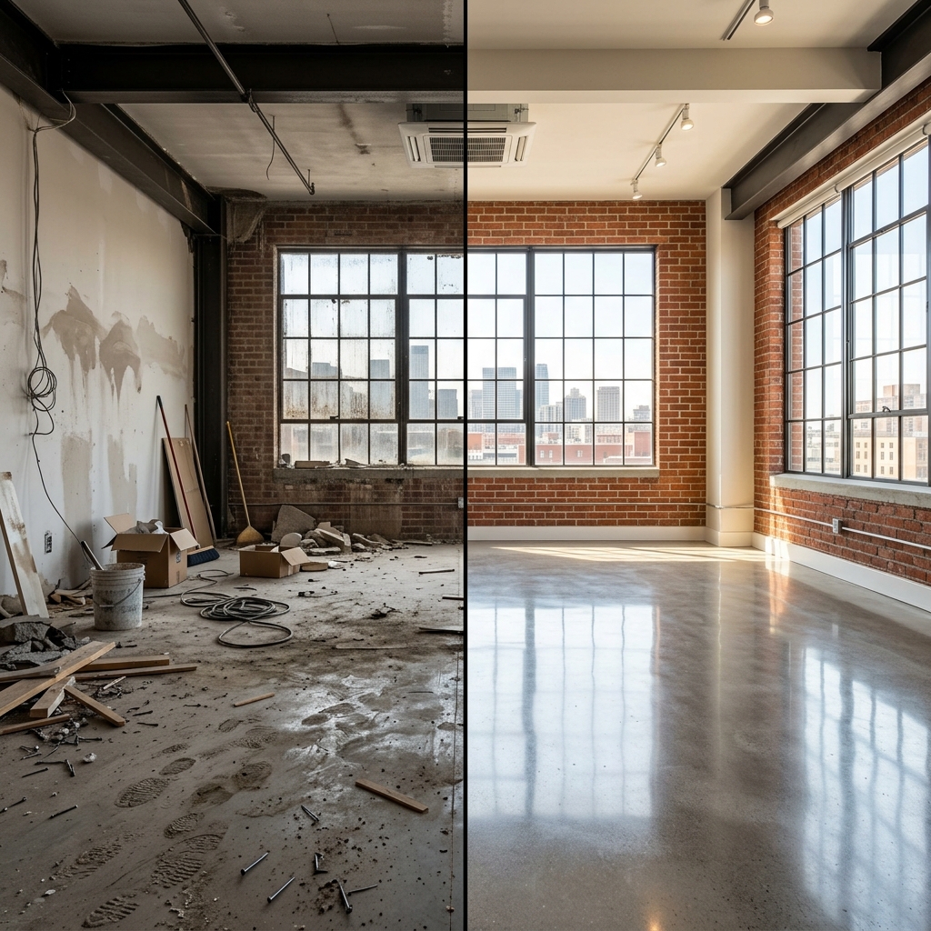 Before and after post construction cleaning